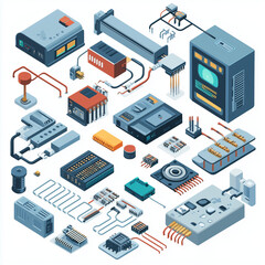 Obraz premium This image shows the parts and components of an electrical and electronic system. which involves the design, engineering, or development of electrical systems and circuits