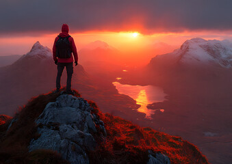 Fototapeta premium hiker on the top of the mountain