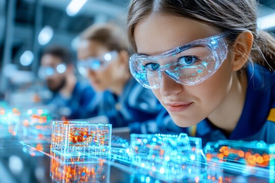 A team of engineers and scientists showcasing their cutting-edge robotics project. Generative AI - Powered by Adobe