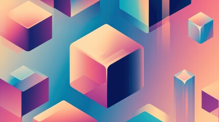 Abstract Geometric Colorful Cubes Design, Digital Art