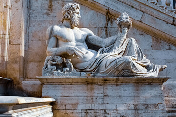 Statua del Fiume Tevere in Piazza del Campidoglio. Roma, Italia
