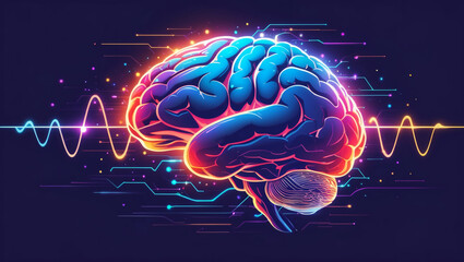 Fototapeta premium Mental Health Illustration Highlights Brain and Energy Waves