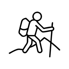 Obraz premium Mountain hiking icon featuring man climbing with backpack for outdoor adventure concept