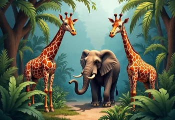 wallpaper elephants giraffe 