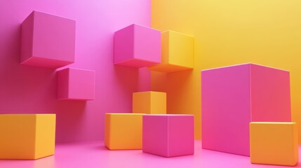 Obraz premium Abstract Composition of Pink and Yellow Cubes in a Minimalist Setting