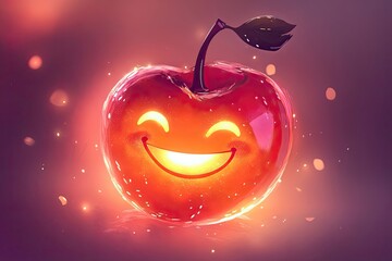 Happy Smiling Cherry Glowing Brightly