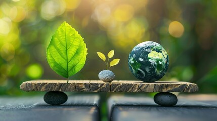 Carbon Neutral and ESG Concepts. Carbon Emission, Clean Energy. Globe Balancing between a Green leaf and CO2. Sustainable Resources, Big deal for Company and Indstry to Concern about Environmental