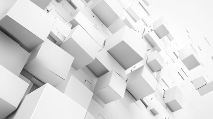 Abstract 3D White Cube Structure: Geometric Shapes and Architectural Design