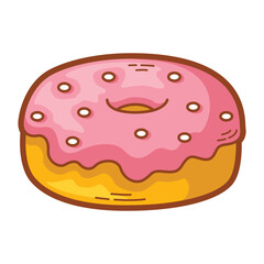 Pink frosted donut, perfect for bakery menus, social media posts, food blogs
