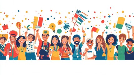 Fototapeta premium Global Unity Celebration, vibrant gathering showcasing diverse cultures and nations, fostering connection and understanding among participants