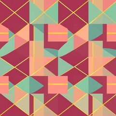 Geometric Abstract Pattern: A seamless pattern of geometric shapes in shades of pink, mint, and gold.