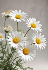 Obraz premium Vibrant white daisies float in mid-air against pale background, creating a dreamy ambiance, gentle movement, abstract art