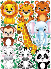 Naklejka premium Colorful cute animal seamless pattern vector illustration