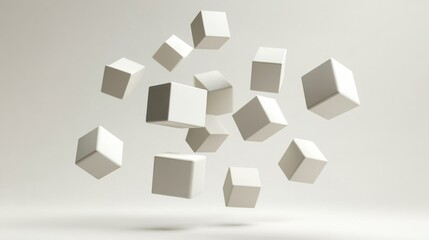 Abstract 3D Rendering: White Cubes in Motion