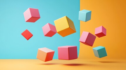 Obraz premium Floating Colorful Cubes Abstract 3D Render