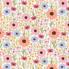 Wild Floral Garden Flat Style Flower Pattern