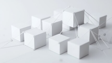 Obraz premium Abstract White Cubes Networked Interconnection
