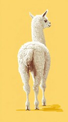 Obraz premium White Alpaca Viewed From Behind On Yellow Background