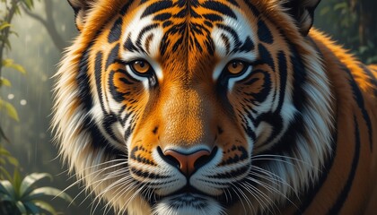Fototapeta premium Majestic Tiger Close-Up: Powerful Wildlife Portrait