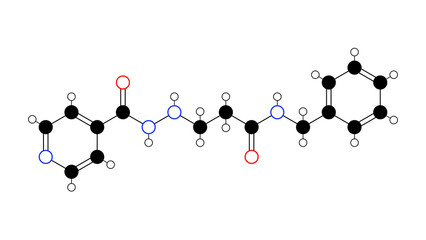 nialamide molecule, structural chemical formula, ball-and-stick model, isolated image antidepressant