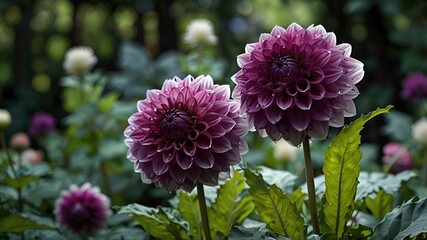 Purple Dahlia Flowers and buds.