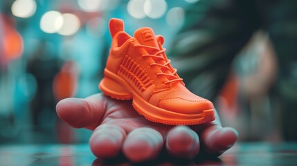 Hand with 3d printed shoe figure close-up