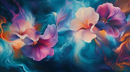 Abstract Floral Painting with Swirling Colors and Textures
