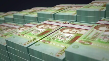 Uruguay money Uruguayan peso banknote bundle growth up loop. 1000 UYU stacks. Concept of cash pack, banking, travel, business, economy and finance 3d loopable seamless. - Powered by Adobe