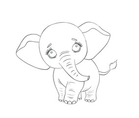 Elephant linear drawing. Elephants coloring page