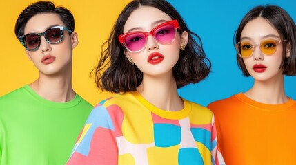 Obraz premium Fashionable Young Adults Wearing Stylish Sunglasses in Bright Colors