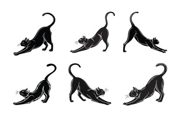 vector cat stretching silhouette black side view