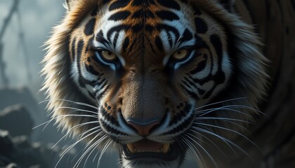Fototapeta premium Close-Up of Majestic Tiger Face - Wild Cat Portrait, Wildlife Photography