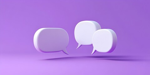 Three white 3D speech bubbles—float against a purple background. The bubbles have pointed tails, creating a vibrant, modern design.