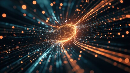 Fototapeta premium A dynamic, abstract representation of a digital brain with neural connections and glowing data pathways. 