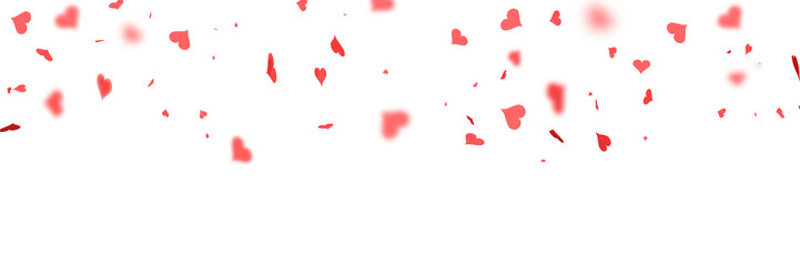 Valentine's day with falling red hearts isolated on white