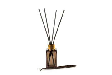 Aromatic reed air freshener isolated on white background.Diffuser with natural fruity, floral, spicy aroma.interior scent. Luxury perfume for the home.