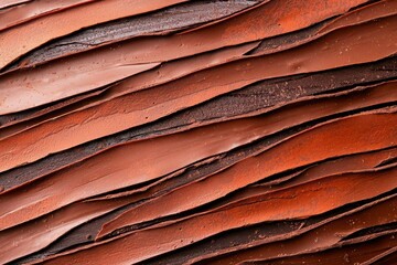 A rich chocolate bar in PANTONE 171230 tones, with closeup details of its textured surface, ridges, and subtle glossy reflections