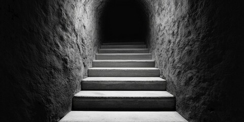 Anticipation anxiety uncertainty and unknow concept. Dark staircase leading into a mysterious tunnel.