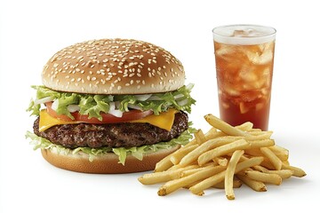 Delicious Cheeseburger Meal with Fries and Iced Tea
