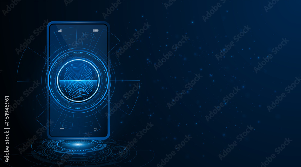 Poster fingerprint scanner for smartphone security and cyber data protection and privacy. advanced safety t