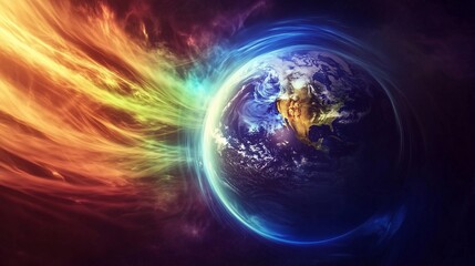 Earths gravitational fields being disturbed with flickering changes in light and color.