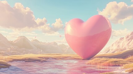 A huge pink love heart on a simple 3d background.