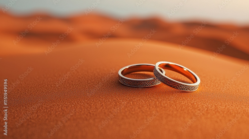 Aufkleber intricate patterns of wedding rings resting on a sand dune desert photography natural environment cl