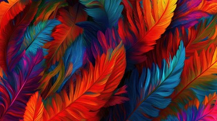 Vibrant Red Blue And Orange Feathers Creating A Stunning Colorful Background