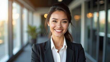 Smiling businesswoman at work in office