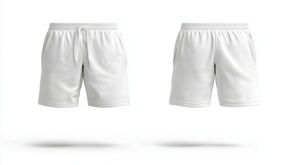 White casual shorts mockup front and back view isolated on white background for brand presentation

