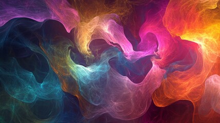 Fototapeta premium A vibrant, abstract swirl of colors depicting fluid movement and dynamic patterns, blending hues of pink, blue, orange, and purple.