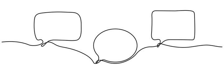 Speech bubbles continuous one line drawing. Dialogue sign. Chat linear symbol. Vector illustration isolated on white.
