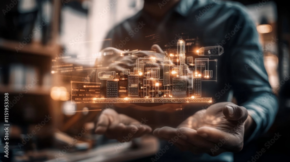 Leinwandbilder A person holds a holographic display of intricate data and technology, symbolizing innovation and digital transformation.