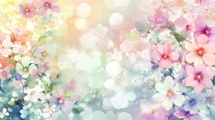Fototapeta premium Soft Floral Background with Colorful Blooms and Gentle Bokeh Effect